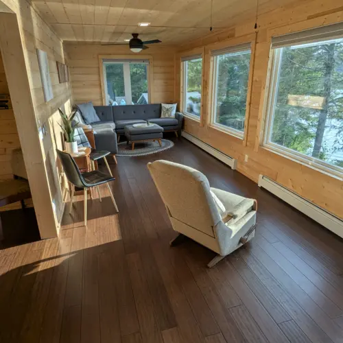 Spacious private driveway at our Eagle River rental, with ample room for multiple vehicles, boat trailers, and snowmobile haulers.